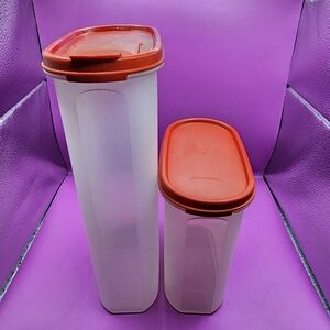 Vintage Tupperware Modular Mates Oval 12.25, 7.25 cups Orange Clear Containers